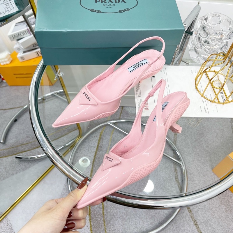 Sandal prd mũi nhọn gót nhú da trơn fullbox