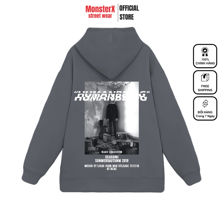Áo hoodie nỉ bông Monster X Street Human Beeing nam nữ form rộng thu đông Local Brand