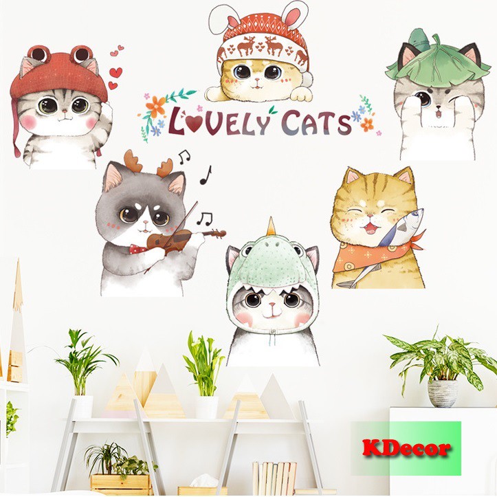 Decal dán tường mèo ngọt ngào