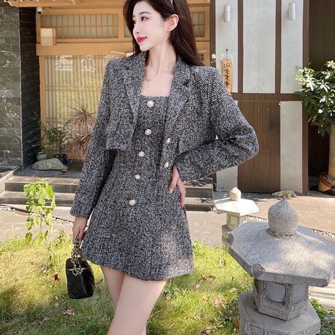 Set váy 2 dây dạ tiêu kèm áo croptop siêu xinh LT247
