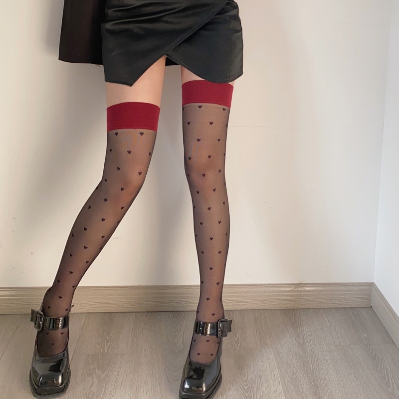 Xiangbao Tất Lụa Dài Chấm Bi Ghép Màu Cho Nữ