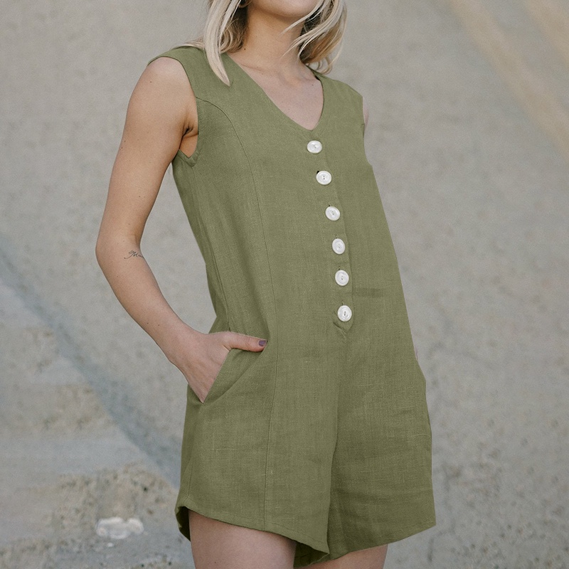 Áo liền quần ZANZEA từ vải lanh cotton ống rộng không tay thời trang tùy chọn màu sắc cho nữ