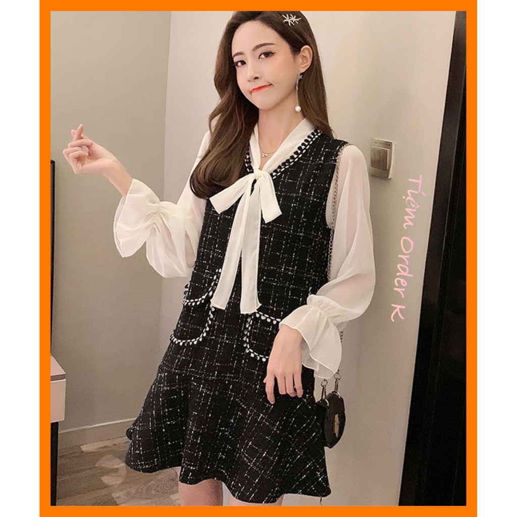 [Sẵn Hàng]♥️Set Áo+Váy Xoè Dạ Tweed Ulzzang(ảnh thật)Fzsize dưới 60kg