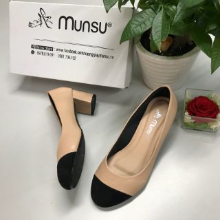 🆕️Giày Munsu_ Giày bít mũi tròn gót vuông 5cm