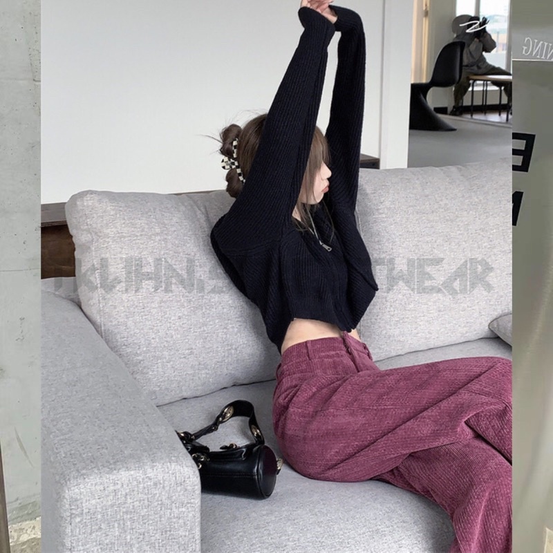 (SẴN) TKLIHN Set Quần ống rộng Ulzzang + Áo hoodie len ulzzang croptop HOT FASHIONITA 2022 kèm 3 ảnh thật cuối