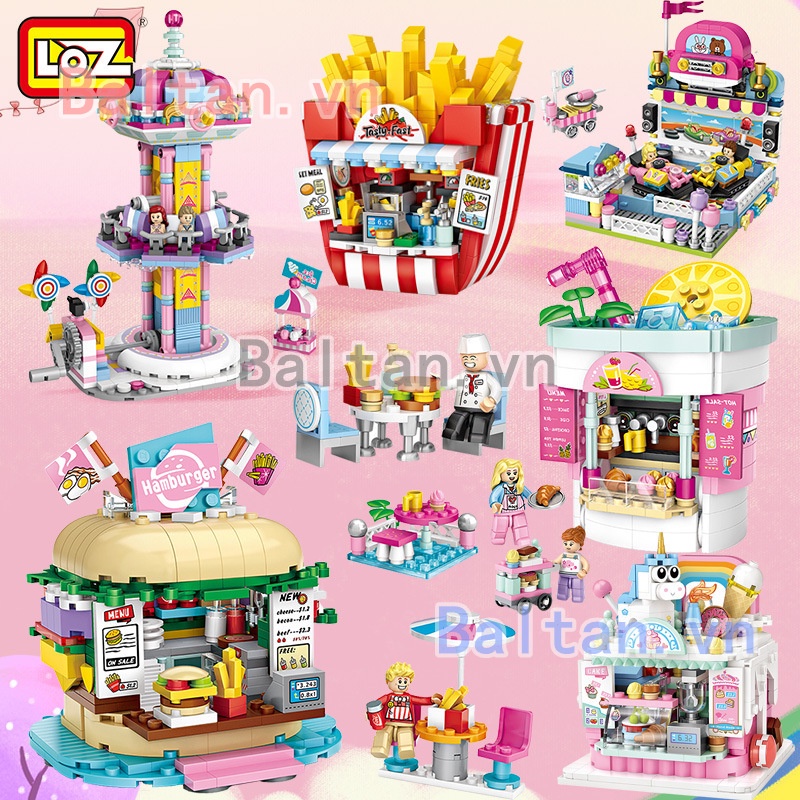 Baltan toy LOZ Hàng Có Sẵn Đồ chơi xây dựng 1717-1746 Sân chơi trẻ em Street view Bumper xe đu quay đồ chơi lắp ráp Hạt nhỏ