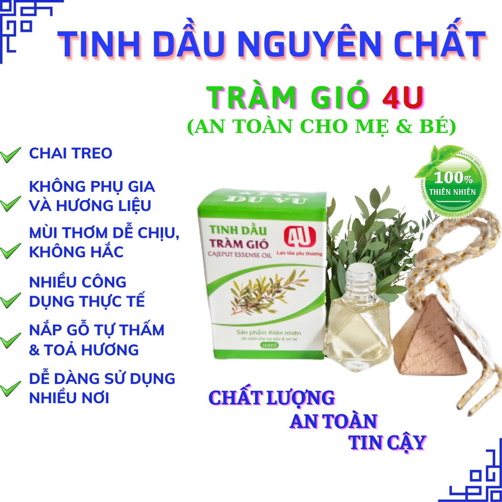 Tinh dầu tràm nguyên chất chai treo 4U đa công dụng, an toàn cho mẹ bầu và em bé