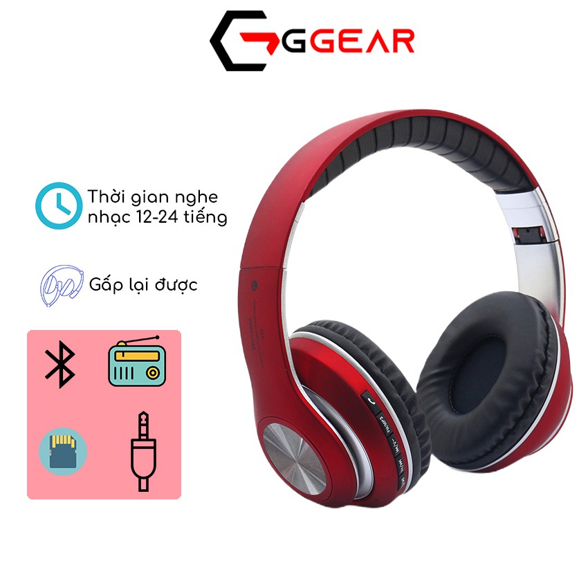 Tai nghe chụp tai headphone bluetooth không dây GGear - Pin 12 tiếng bluetooth TF card jack 3.5 audio radio GV33
