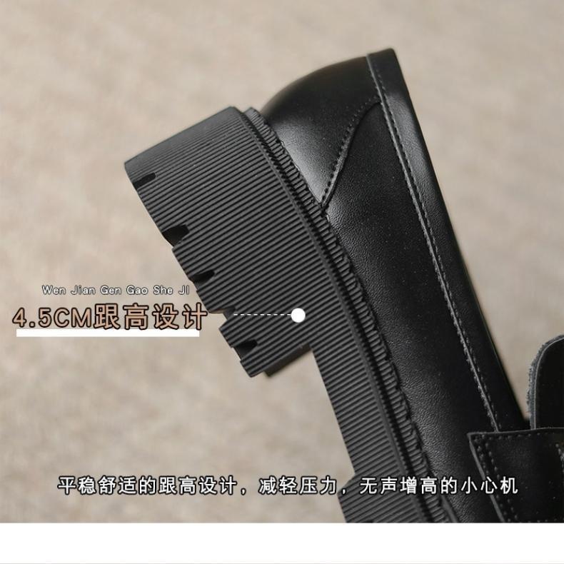 Giày Da PU Mũi Tròn Đế Dày Phối Khóa Kim Loại Kiểu Anh Thời Trang Xuân Thu Cho Nữ