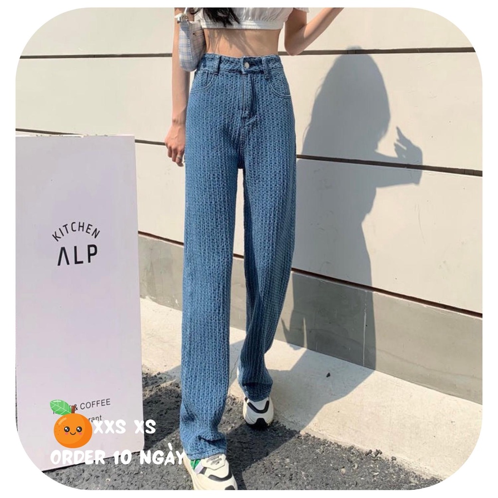 Quần Jeans Size XXS XS Cạp Cao Ống Rộng Hoạ Tiết Độc Lạ Siêu Chất Cho Các Nàng 1m45