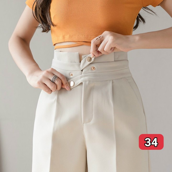 Quần beggy vải tuyết mưa 2 cúc chéo công sở cao cấp, bền đẹp Form suông thoải mái 2 cúc 2 màu trắng đen.34 | BigBuy360 - bigbuy360.vn