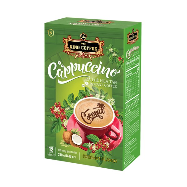 Cà Phê Hòa Tan Cappuccino KING COFFEE- Hộp 12 gói x 20gr - Hương Vị Dừa