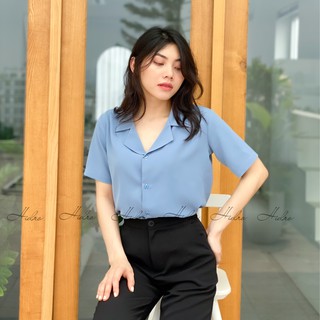 Áo sơ mi nữ tay ngắn cổ vest basic