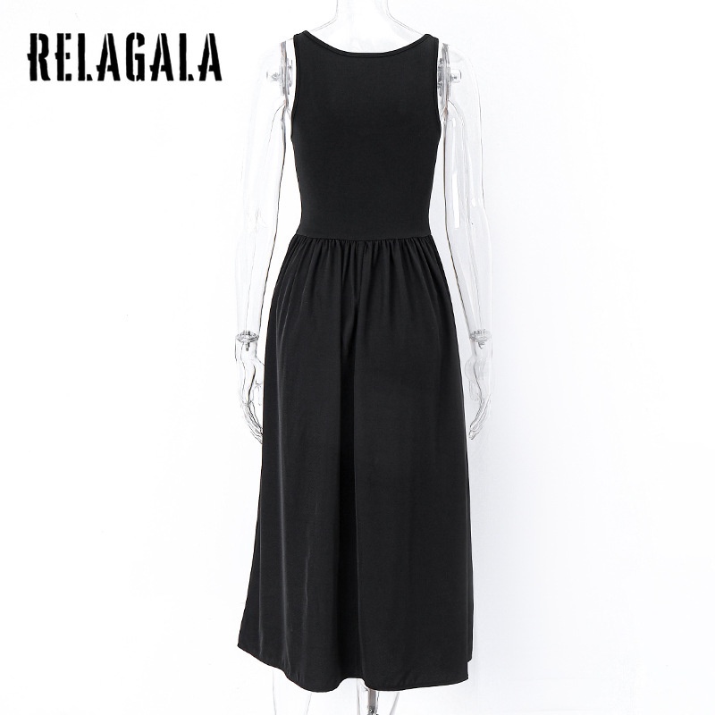 Đầm hở lưng RELAGALA màu trơn phong cách pháp thời trang quyến rũ cho nữ
