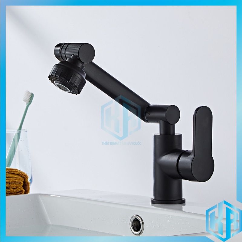 [Mẫu Mới 2022] Vòi lavabo nóng lạnh Inox 304 xoay 720 độ đa chiều với 8 hướng xoay tiện dụng Sơn Tĩnh Điện Đen cao cấp