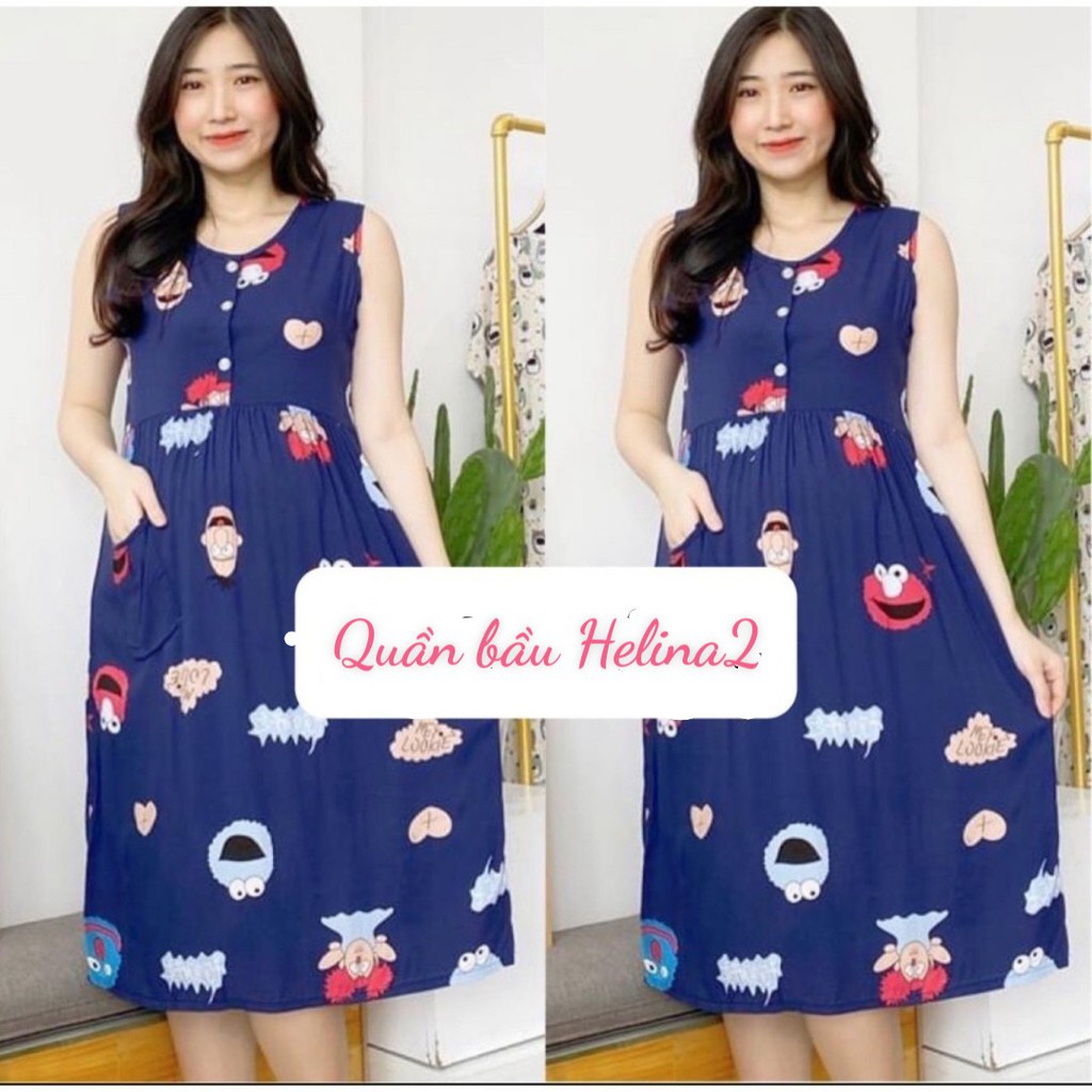 Váy bầu thiết kế 4 khuy chất  lanh thoáng mát, thoải mái mùa hè V4K
