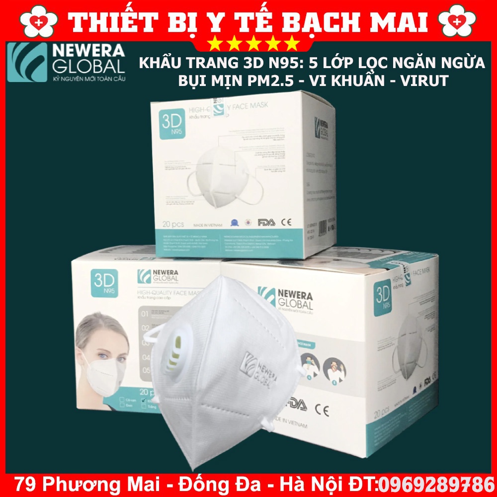 [Lẻ 01 Chiếc] Khẩu Trang 3D N95 NEWERA GLOBAL 5 Lớp Lọc Kháng Khuẩn, Ngăn Bụi Mịn, Có Van Thở