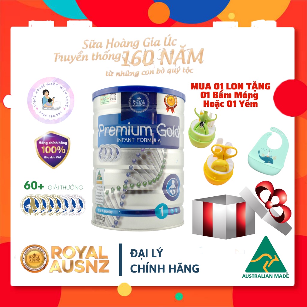 Sữa Bột Hoàng Gia Úc Premium Gold Số 1 Bổ Sung Vitamin, Khoáng Chất Cho Trẻ ROYAL AUSNZ (400g-900g)