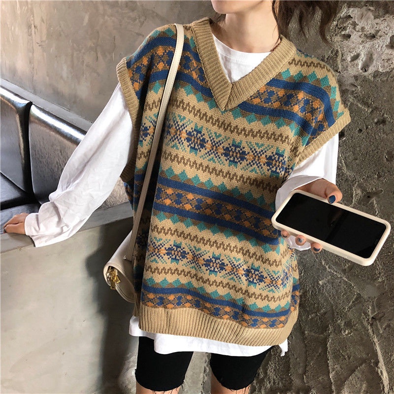 Áo Len Không Tay Cổ Chữ V Form Rộng Thiết Kế Mới Thời Trang Theo Phong Cách Hàn Quốc Cho Nữ