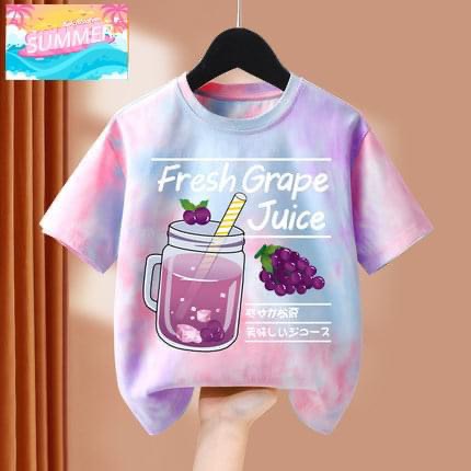 Áo Cotton Loang Màu, Áo Phông Cộc Tay Loang Màu Cho Bé Gái Mùa Hè Summer Trà Sữa Fresh Grape Juice