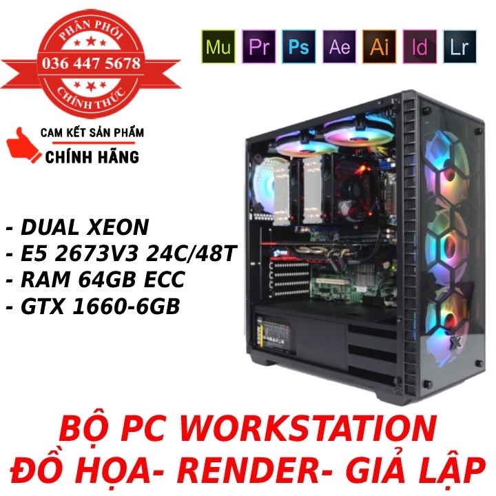 [ Mới 100% ] BỘ PC WORKSTATION ĐỒ HỌA - RENDER - GIẢ LẬP DUAL XEON E5-2673v3 / 64GB / 512GB / VGA GT