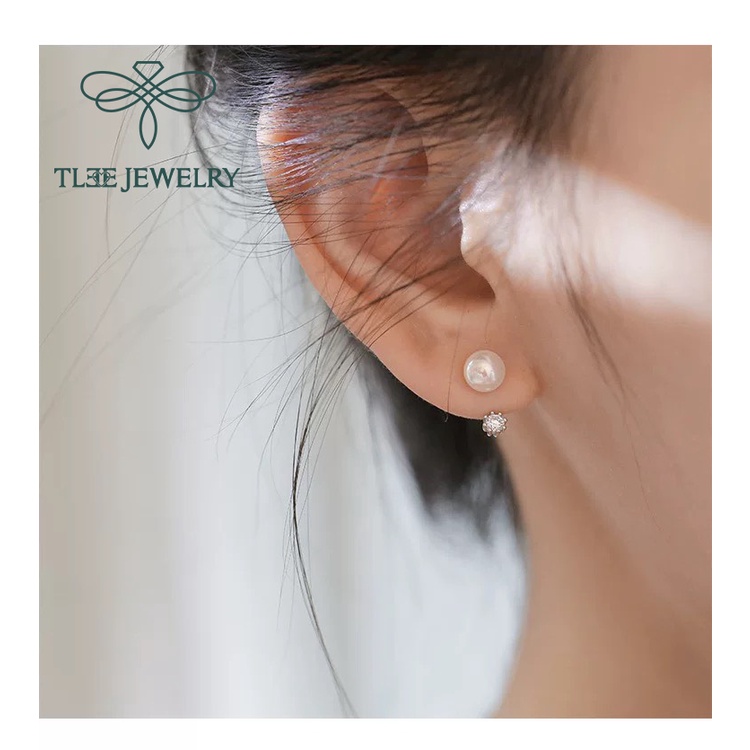 Khuyên tai bạc nữ Tlee ngọc trai nhân tạo đeo hai dáng nữ tính TleeJewelry B0120