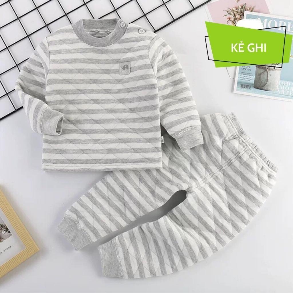 Bộ nỉ trần bông cho bé, bộ trần bông cao cấp cài vai cho bé trai bé gái mặc thu đông.