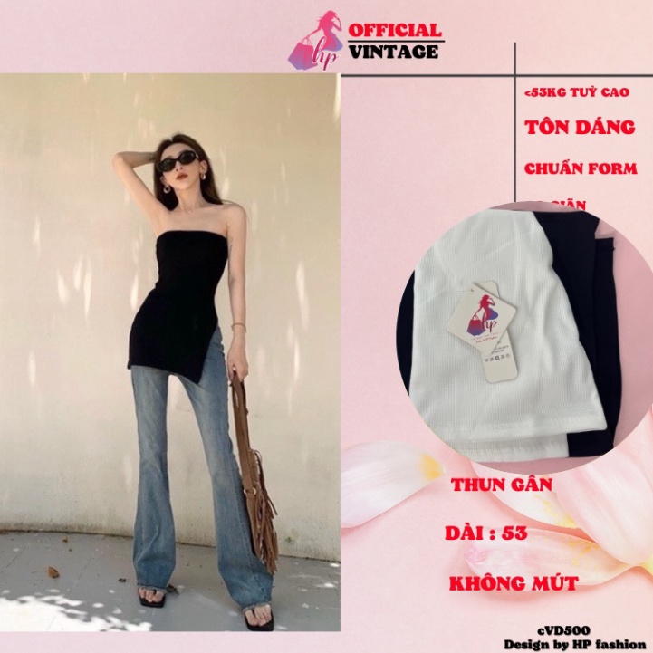 Áo ống body nữ, áo quây dáng dài xẻ tà sang chảnh  tôn dáng dự tiệc màu đen VD500   -mm