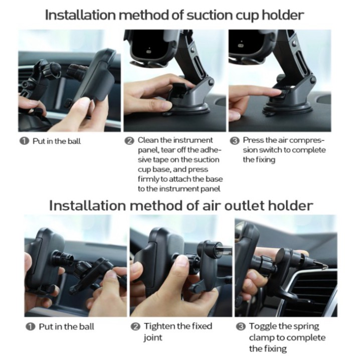 Sản Phẩm Giá đỡ điện thoại kiêm sạc không dây gắn taplo, cửa gió điều hòa ô tô Baseus - WXHW03 .