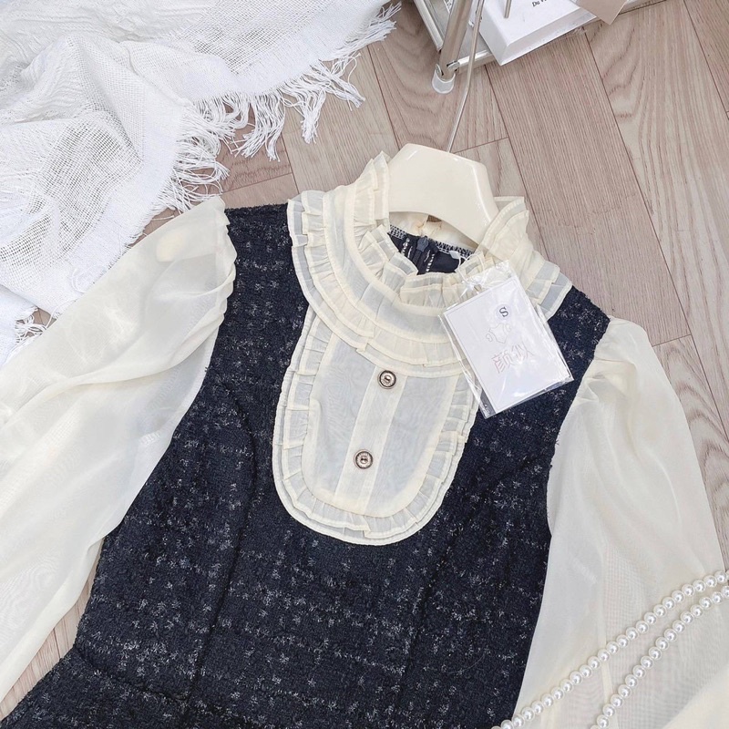 Váy Dạ Nữ Thu Đông Pha Tơ 2 Lớp Dày Dặn Kiểu Dáng Tiểu Thư, Outfit Đà Lạt