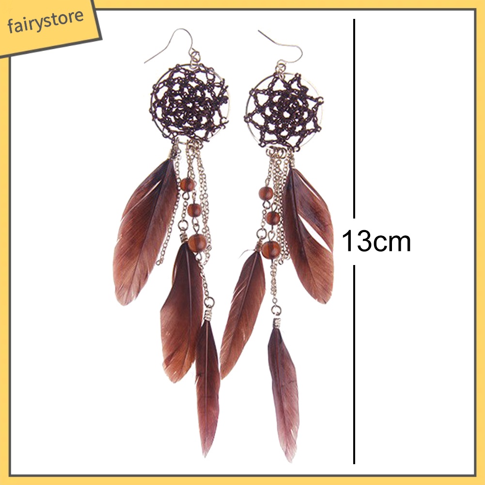 Bông tai hình lưới giấc mơ đính hạt phối tua thời trang nữ