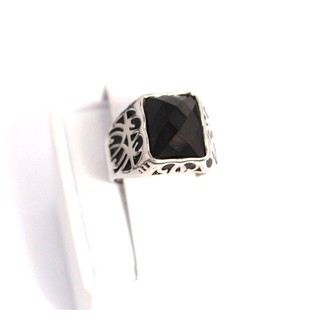 Nhẫn inox nam trắng đá đen