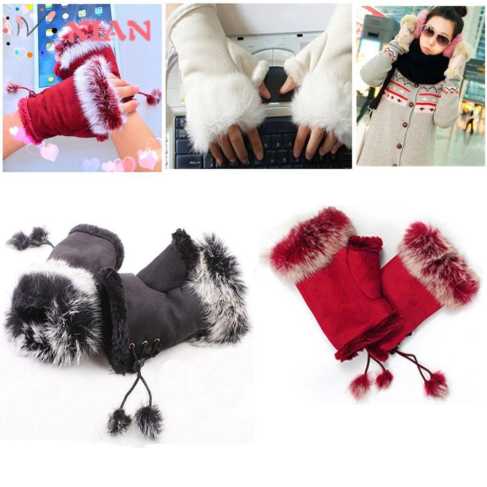 Găng Tay Da Lộn Hở Ngón Có Đệm Giữ Ấm Cho Nữ