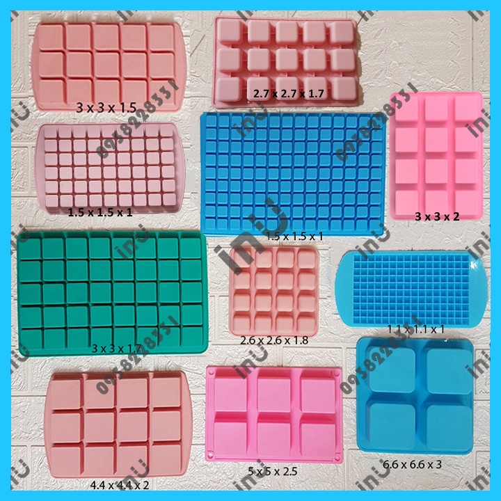 HCM - Khuôn silicon vuông nhiều mẫu làm kẹo dẻo, đổ socola, râu câu pudding BSI
