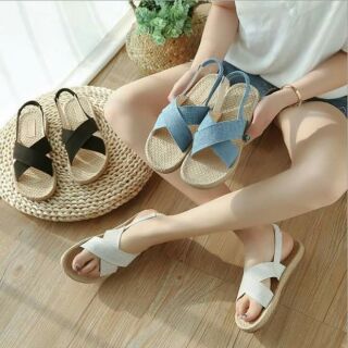 Sandal quai chéo đế cói