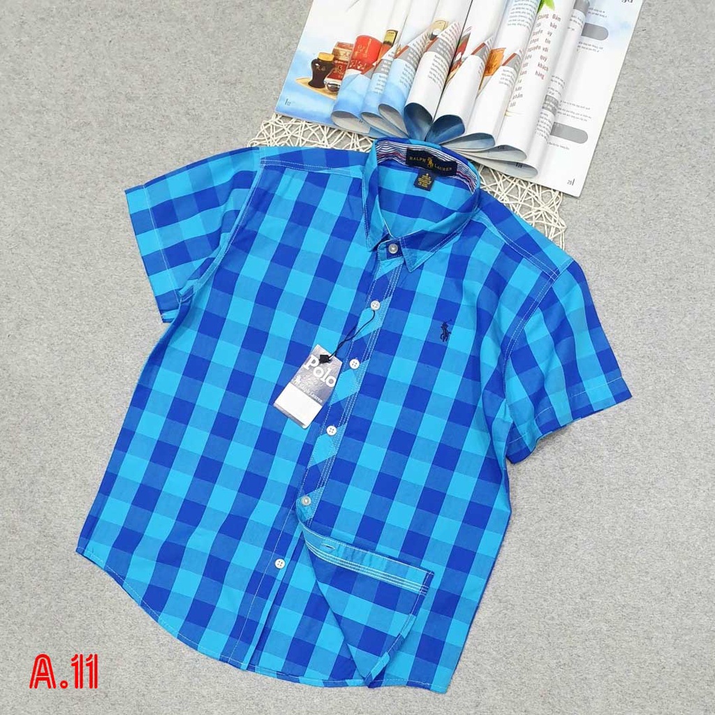 Áo sơ mi tay ngắn xọc carô Polo size Cồ xuất khẩu thời trang cho bé trai 2022 siêu hot