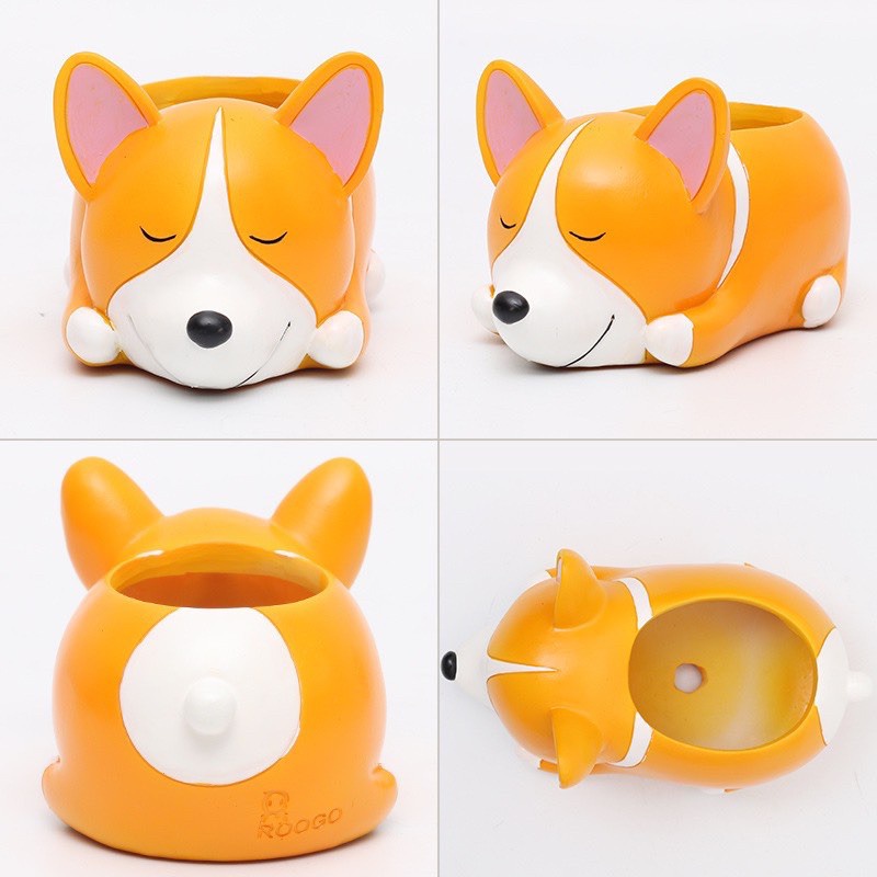 Chậu chú chó corgi - Trồng Cây Cảnh Trang Trí Để Bàn, sen đá, xương rồng