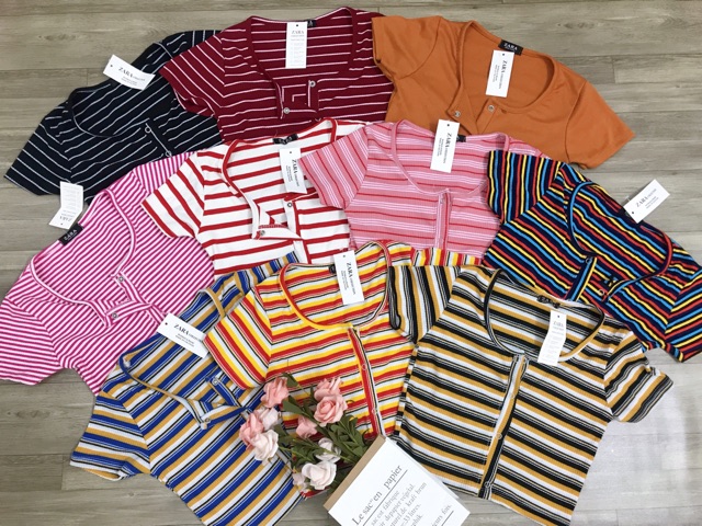 Croptop body nút bấm trơn và sọc nhiều màu | BigBuy360 - bigbuy360.vn