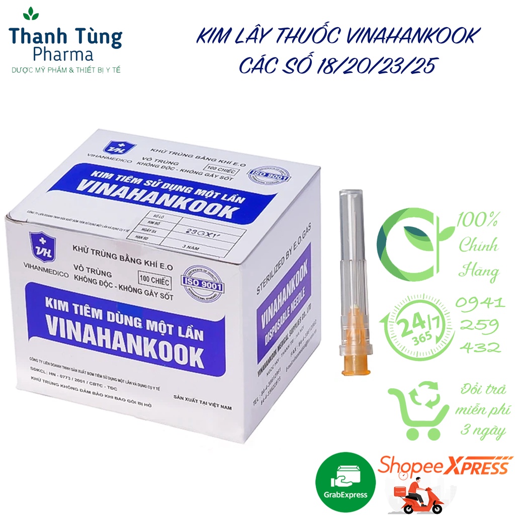 ĐẦU KIM TIÊM/ KIM LẤY THUỐC CÁC SỐ 18/20/23/25 CHÍNH HÃNG VINAHANKOOK HỘP 100 KIM