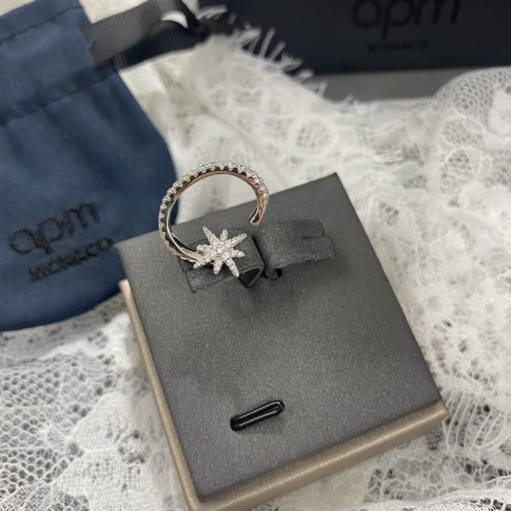 WITH BOX AP Monaco Bông tai bạc S925 đơn giản hình ngôi sao sáu điểm cho nữ