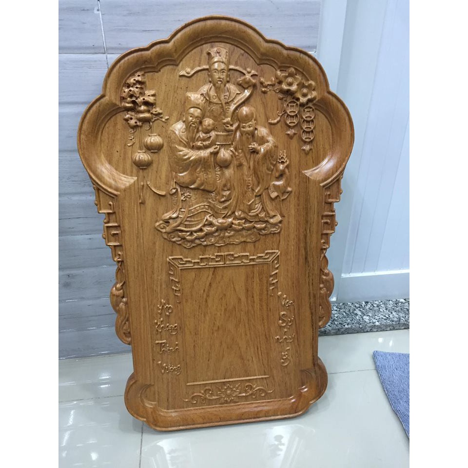 Lịch tết gỗ to tè nguyên miếng,chạm tượng phúc lộc thọ, kích thước ngang 41 x rộng 67 cm x dày 3 phân