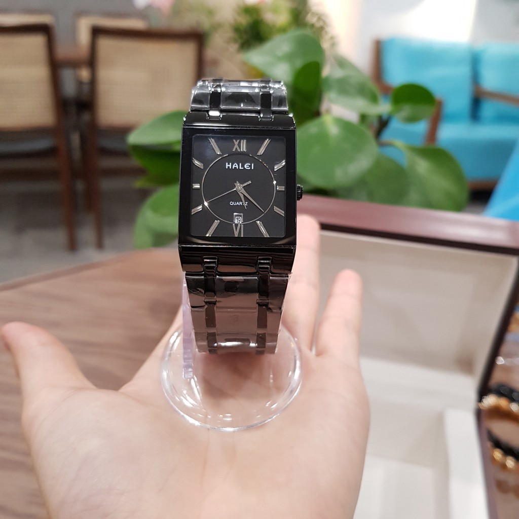 Đồng hồ đôi nam nữ Halei vuông full đen chống nước 5ATM chính hãng Shop