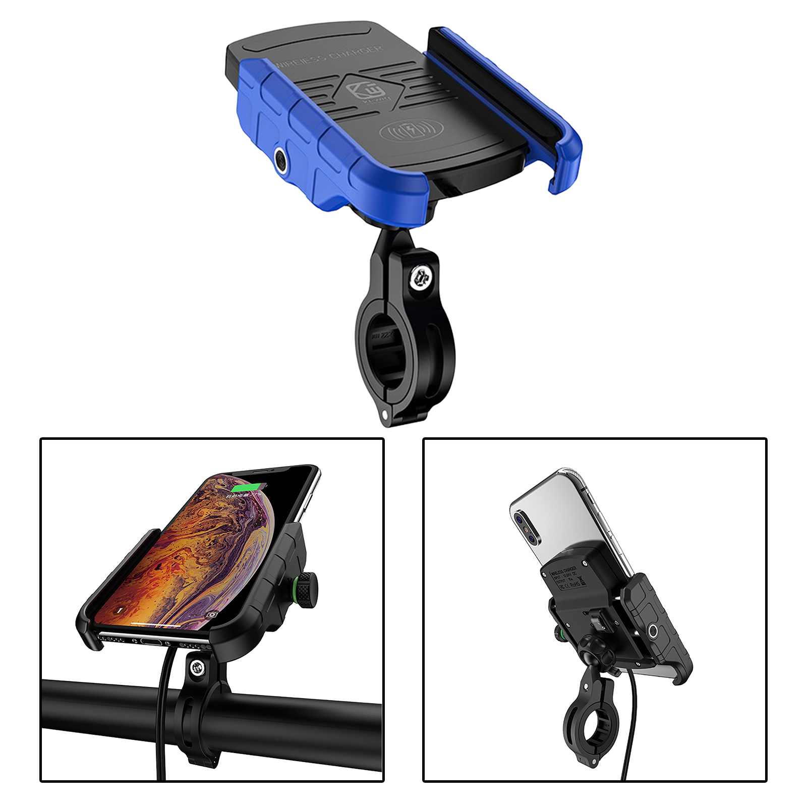 SafeTrip Motorcycle 15W Qi Cell Phone Holder for 3.5-6.5 inch Cellphones