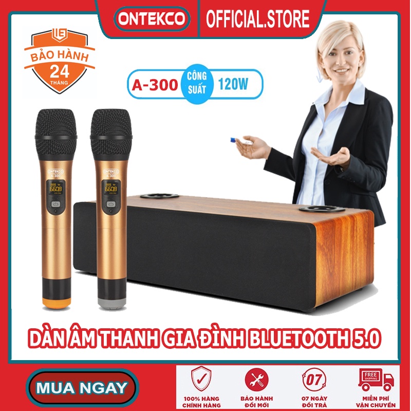 [Hoả tốc HN]Bộ loa hát karaoke gia đình không dây Ontekco A300 kèm micro kim loại- Siêu cao cấp