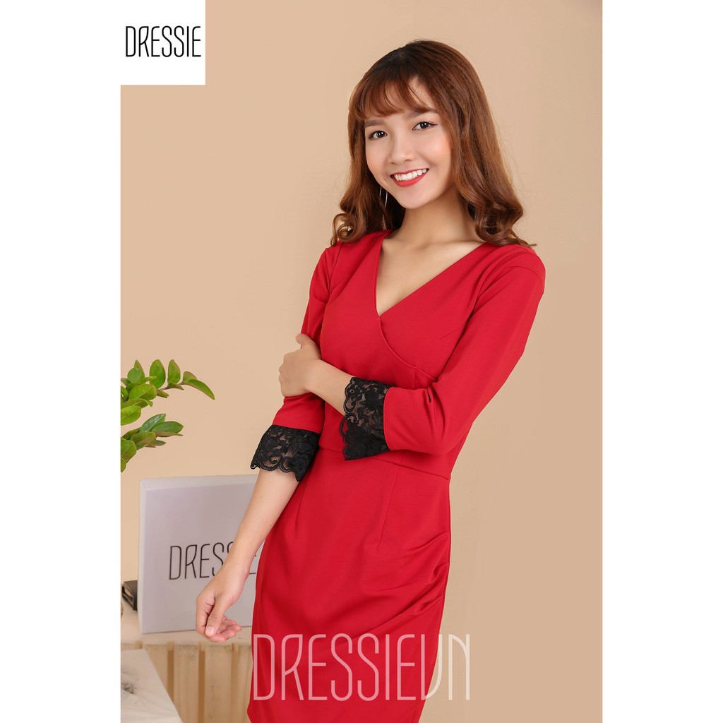 Váy Áo Đầm Ôm Body DRESSIE Công Sở Dạo Phố Dự Tiệc Cưới Thời Trang Nữ Đẹp Xinh Xắn - DB70 (Đen - Đỏ)