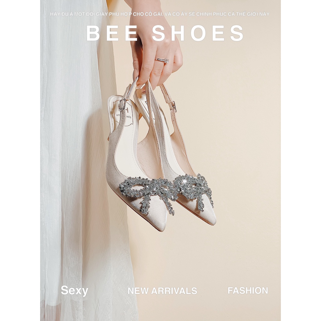 GIÀY CAO GÓT NỮ BEESHOES MŨI NHỌN - GIÀY CAO GÓT NỮ GÓT NHỌN CAO 5 PHÂN SẴN MÀU ĐEN - KEM 220661