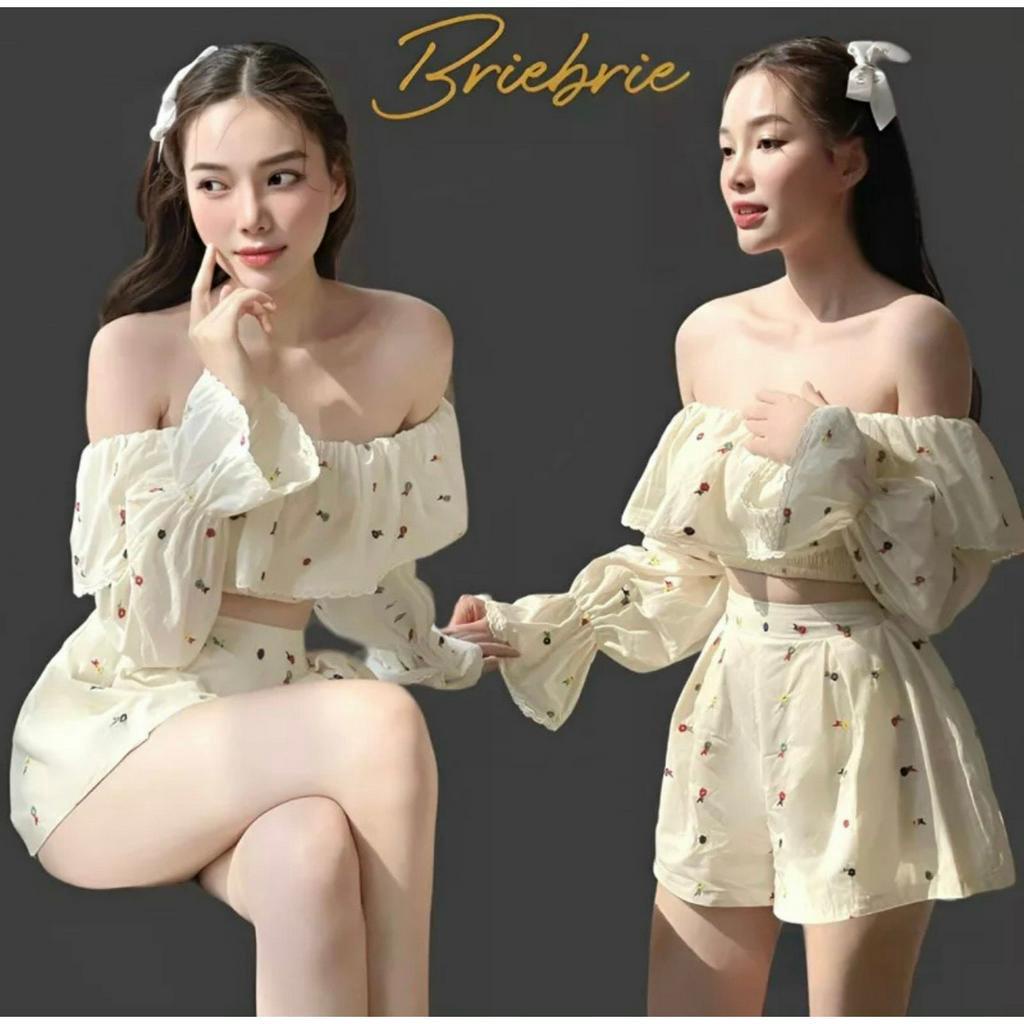 Set Bộ Đồ Nữ,Sét Áo Croptop Thiết Kế Trễ vai hoa nhí Tay Bồng mix quần đùi ống rộng Nhẹ nhàng sang Chảnh thời Trang MJP
