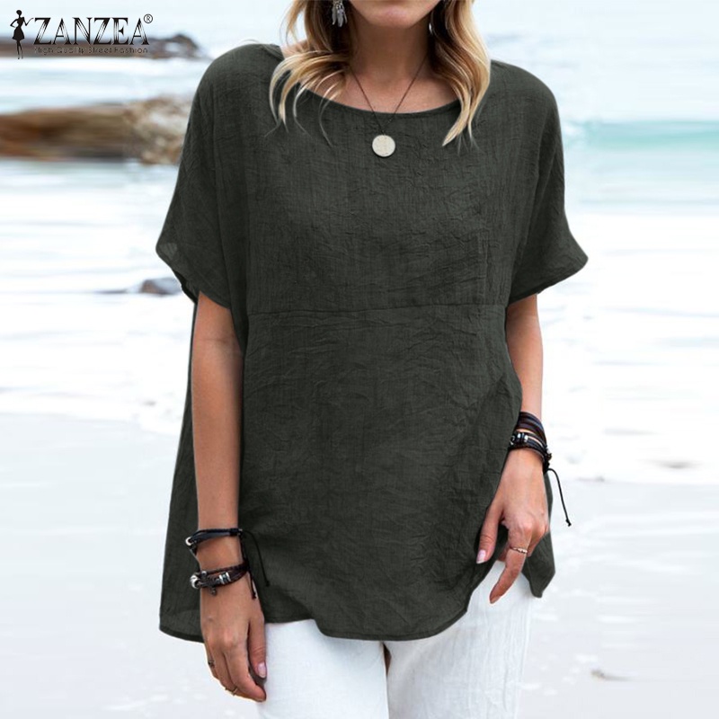 Zanzea Áo Sơ Mi Cotton Màu Trơn Phong Cách Châu Âu Thời Trang Đi Biển Cho Nữ