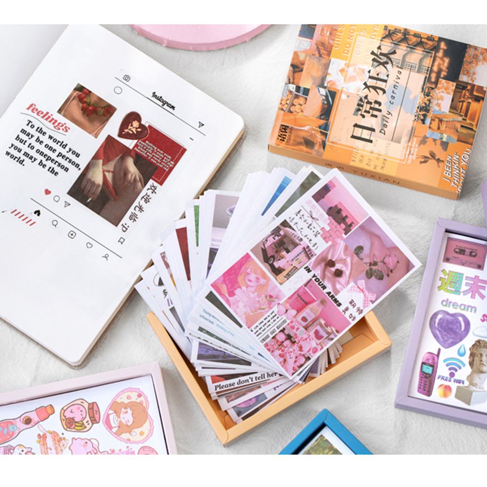 Bộ 50 miếng dán trang trí sổ tay DIY nhiều màu sắc phong cách retro