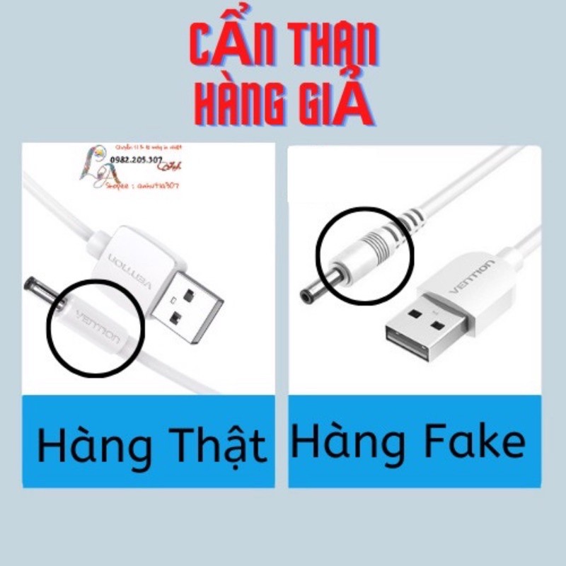 ★Chính hãng Vention★ Dây Cáp nguồn DC Đầu Cắm USB Sang 3.5*1.35mm ★ cho máy rửa mặt Foreo Luna ★ Pebble Lisa ★ Halio